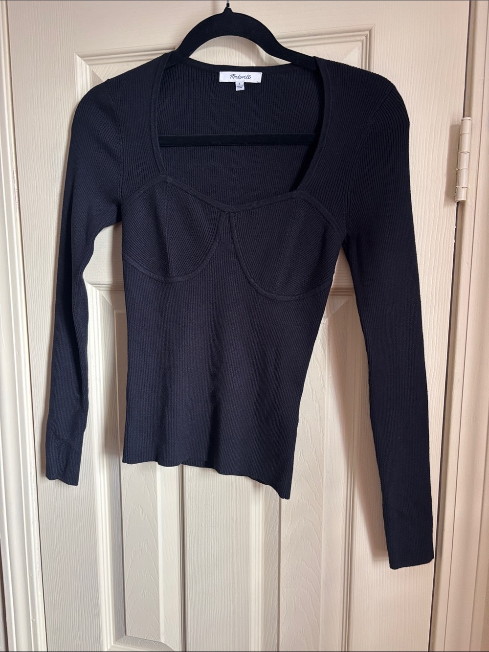 Madewell Wide Rib Black Ribbed Long-Sleeve Bustier Top